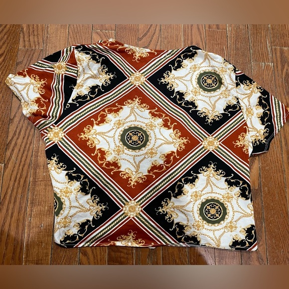 Eye Candy Geometric Wrap Blouse in Black, Brown, and Gold - Picture 5 of 10